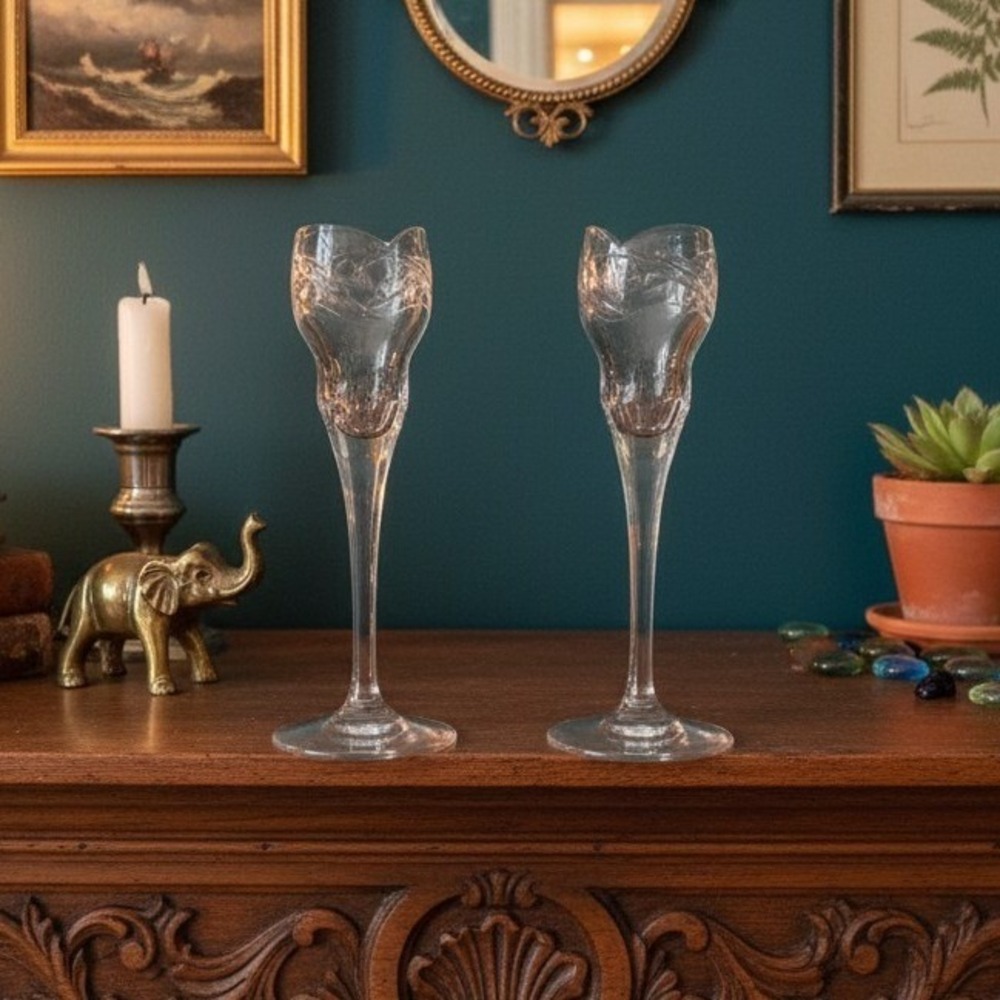 Mikasa Park Place Crystal Candleholders, Set of 2, Vintage Taper Holders